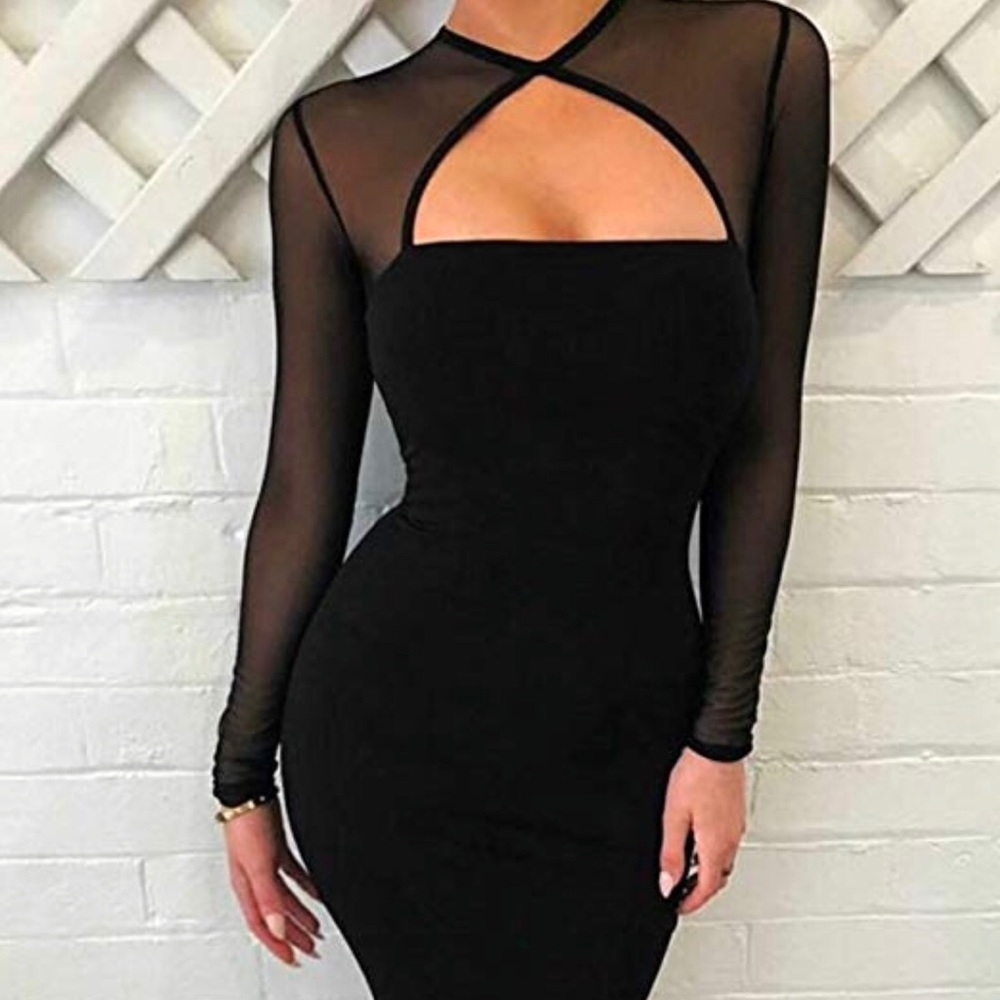 Black bandage dress with mesh sleeves